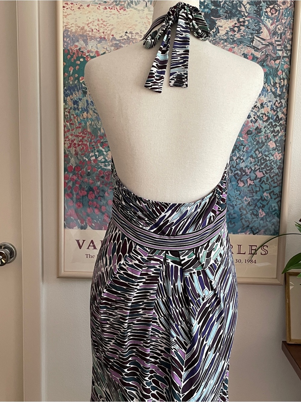 BCBGMaxAzria Dress Women's Medium Abstract Halter Midi Boho Fairycore Y2K - Picture 10 of 12